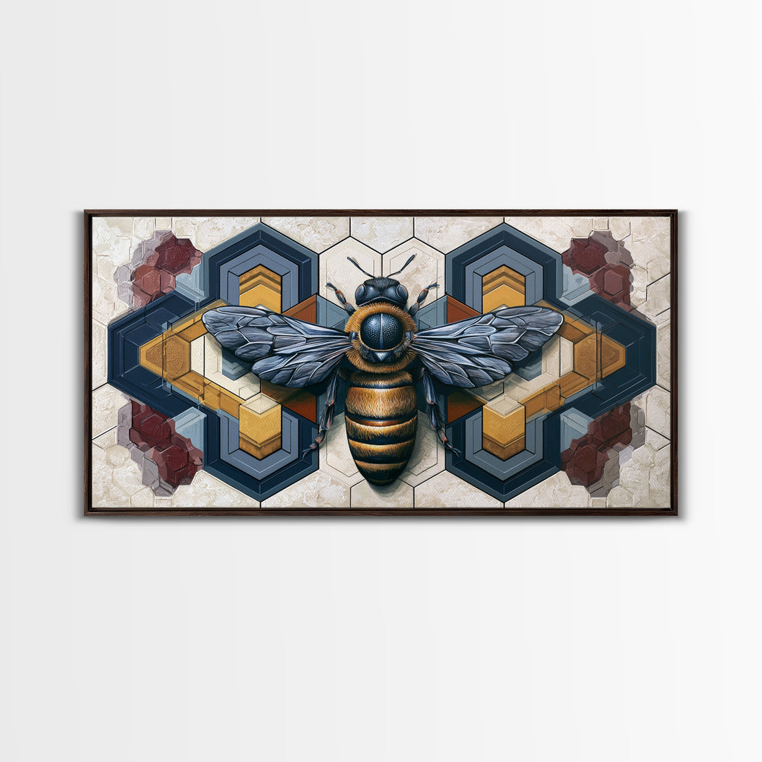 Hexagon Honeycomb Pattern Framed Canvas Print, Sacred Geometry Art, Living Room Decor, Oil Painting, Geometry, SGA-2x1-60