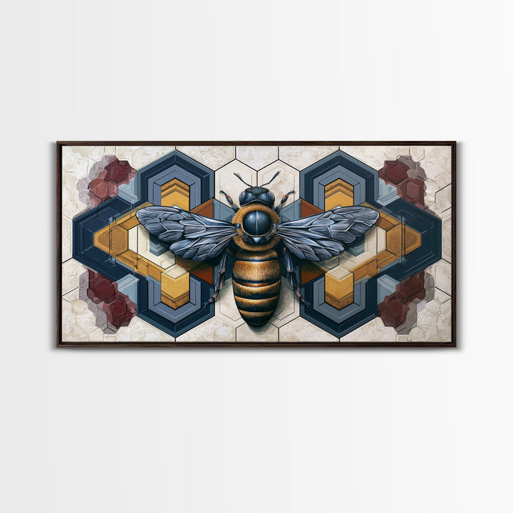 Hexagon Honeycomb Pattern Framed Canvas Print, Sacred Geometry Art, Living Room Decor, Oil Painting, Geometry, SGA-2x1-60