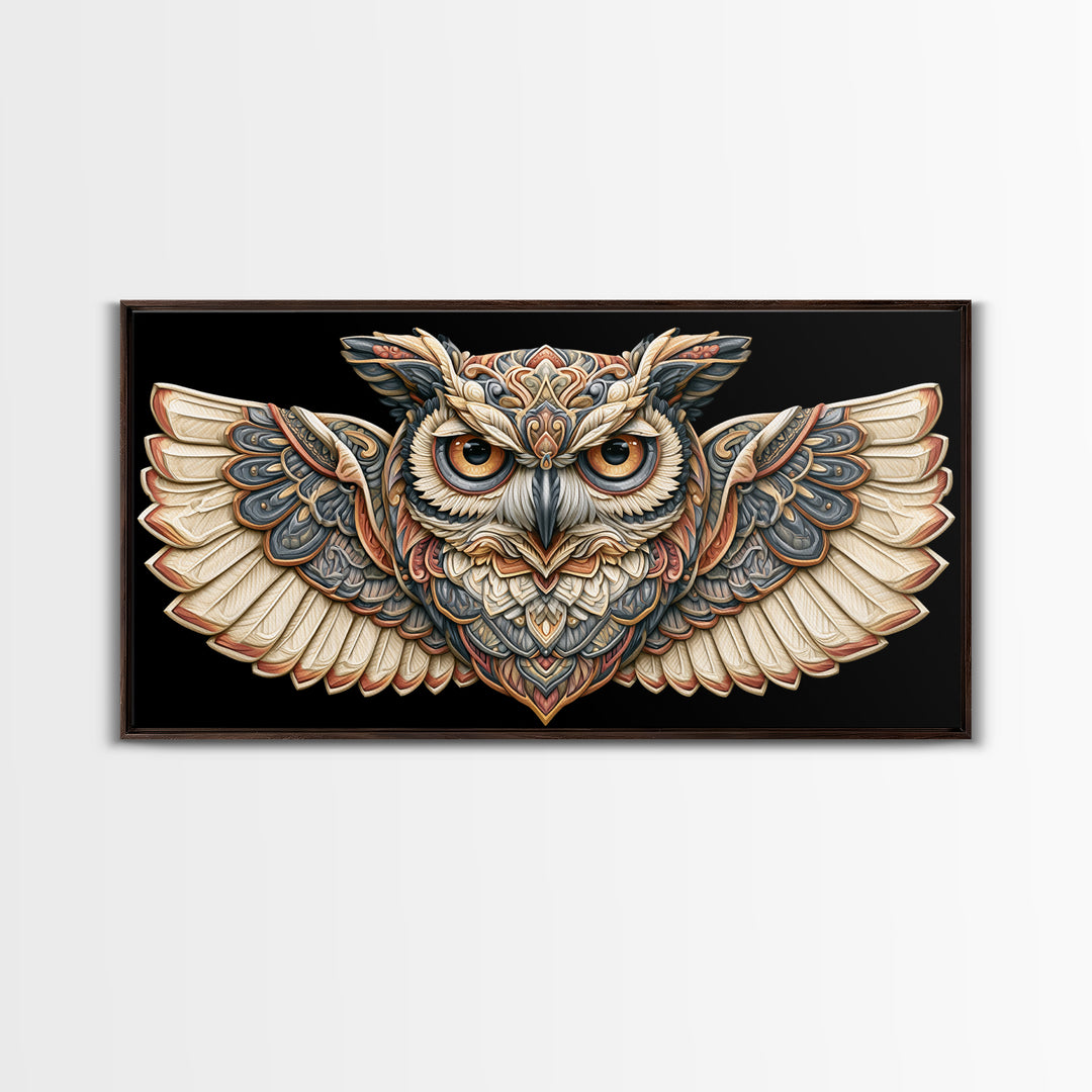 Sacred Owl Formed from Symmetrical Linework Canvas Print, Sacred Geometry Art, Room Decor, Living Room Decor, Abstract Art, SGA-2x1-62