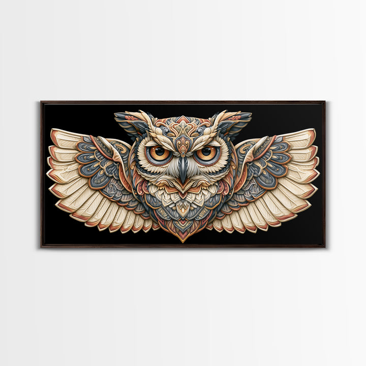 Sacred Owl Formed from Symmetrical Linework Canvas Print, Sacred Geometry Art, Room Decor, Living Room Decor, Abstract Art, SGA-2x1-62
