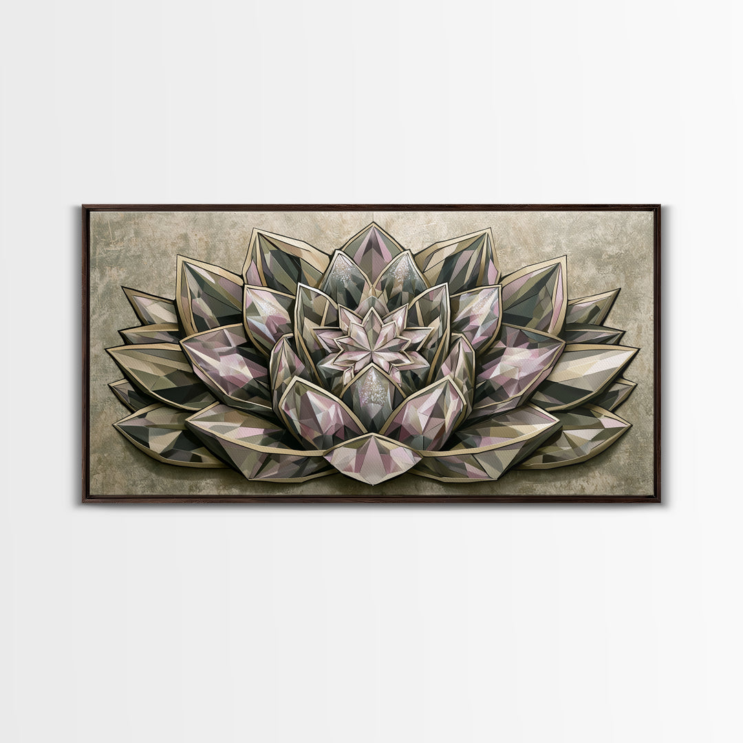 Crystal Lotus Arrangement Canvas Print, Sacred Geometry Art, Digital Wall Art, Living Room Decor, Fine Art, Geometry, SGA-2x1-64