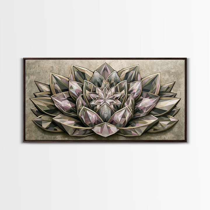 Crystal Lotus Arrangement Canvas Print, Sacred Geometry Art, Digital Wall Art, Living Room Decor, Fine Art, Geometry, SGA-2x1-64