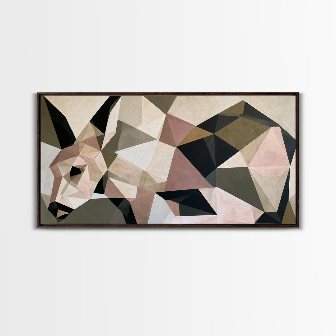 Sacred Deer Formed from Geometric Facets Framed Canvas Print, Sacred Geometry Art, Boho Decor, Living Room Decor, Geometry, SGA-2x1-99