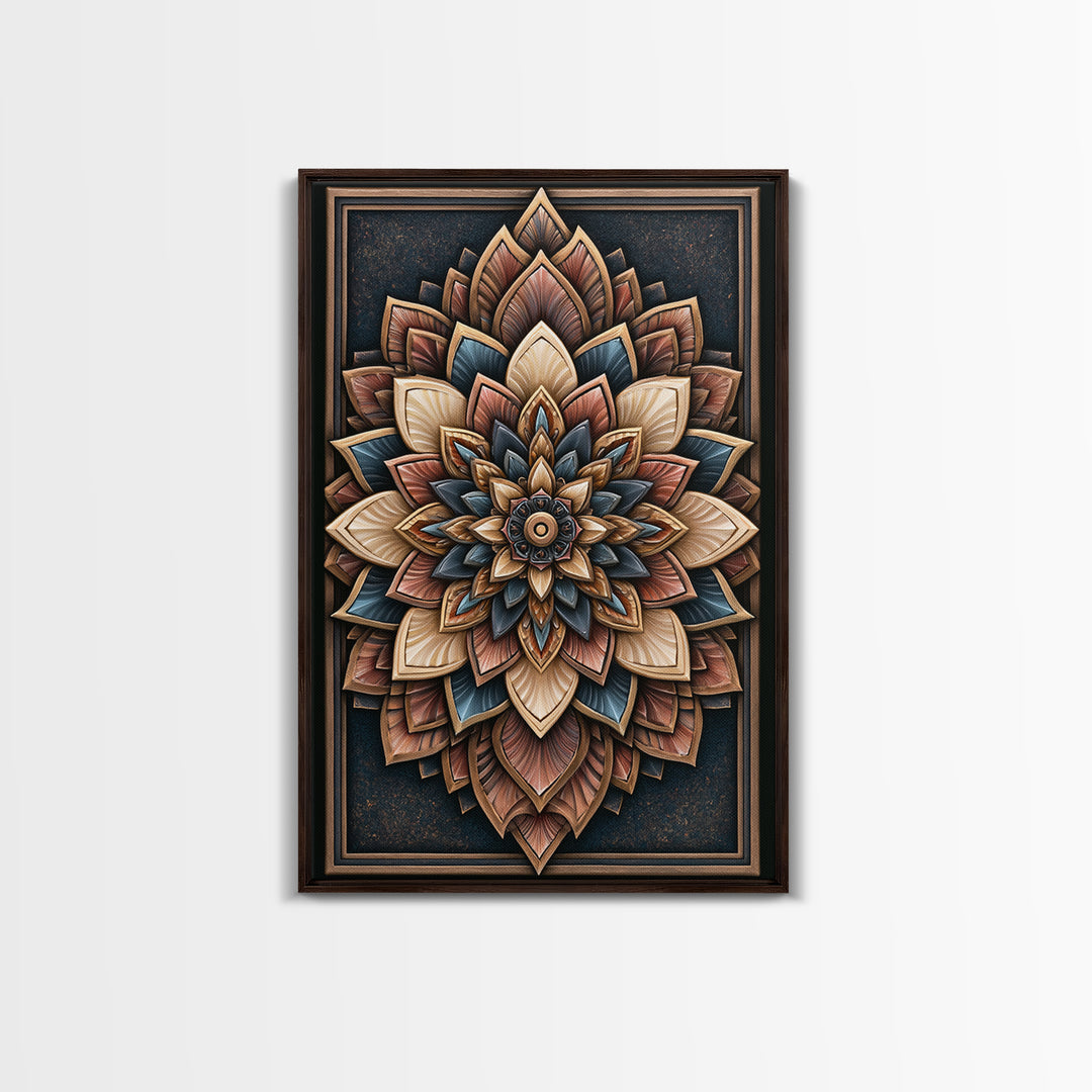 Mandala Lotus with Precise Radial Symmetry Canvas Print, Sacred Geometry Art, Luxury Decor, Living Room Decor, Geometry, SGA-2x3-10