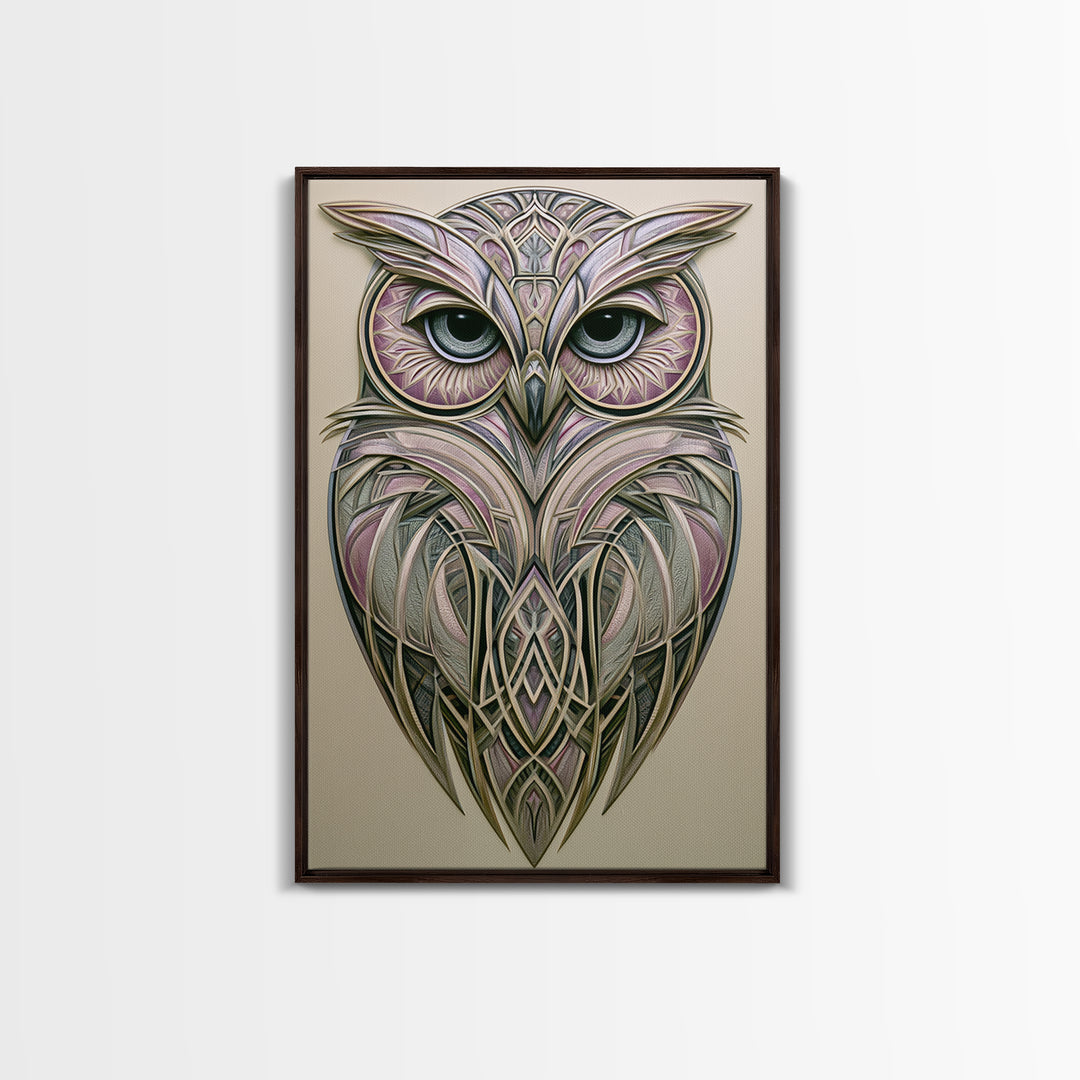 Sacred Owl Formed from Symmetrical Linework Canvas Print, Sacred Geometry Art, Statement Artwork, Living Room Decor, Geometry, SGA-2x3-2