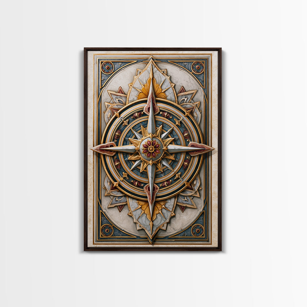 Gold Line Compass Mandala on Parchment Canvas Print, Sacred Geometry Art, Wall Decor, Living Room Decor, Abstract Art, Geometry, SGA-2x3-29