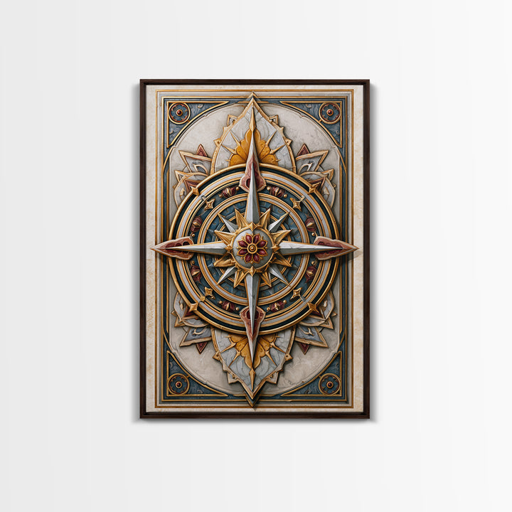 Gold Line Compass Mandala on Parchment Canvas Print, Sacred Geometry Art, Wall Decor, Living Room Decor, Abstract Art, Geometry, SGA-2x3-29