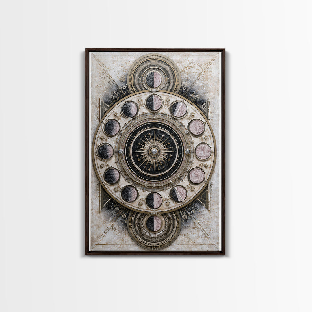 Moon Phase Mandala Framed Canvas Print, Sacred Geometry Art, Textured Painting, Living Room Decor, Fine Art, Geometry, SGA-2x3-46