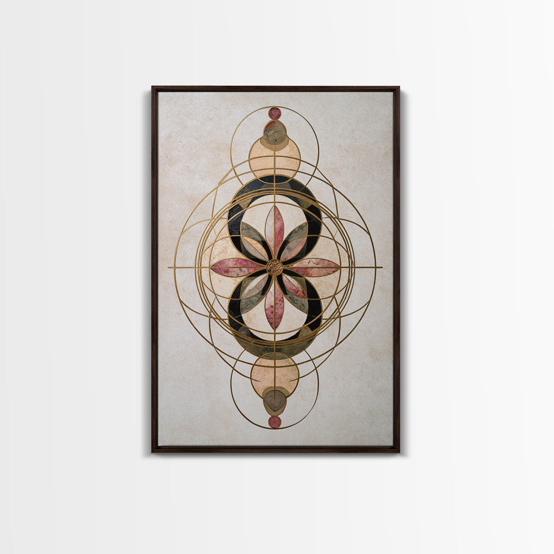 Gold Line Compass Mandala on Parchment Canvas Print, Sacred Geometry Art, Wall Art Print, Living Room Decor, Abstract Art, SGA-2x3-77