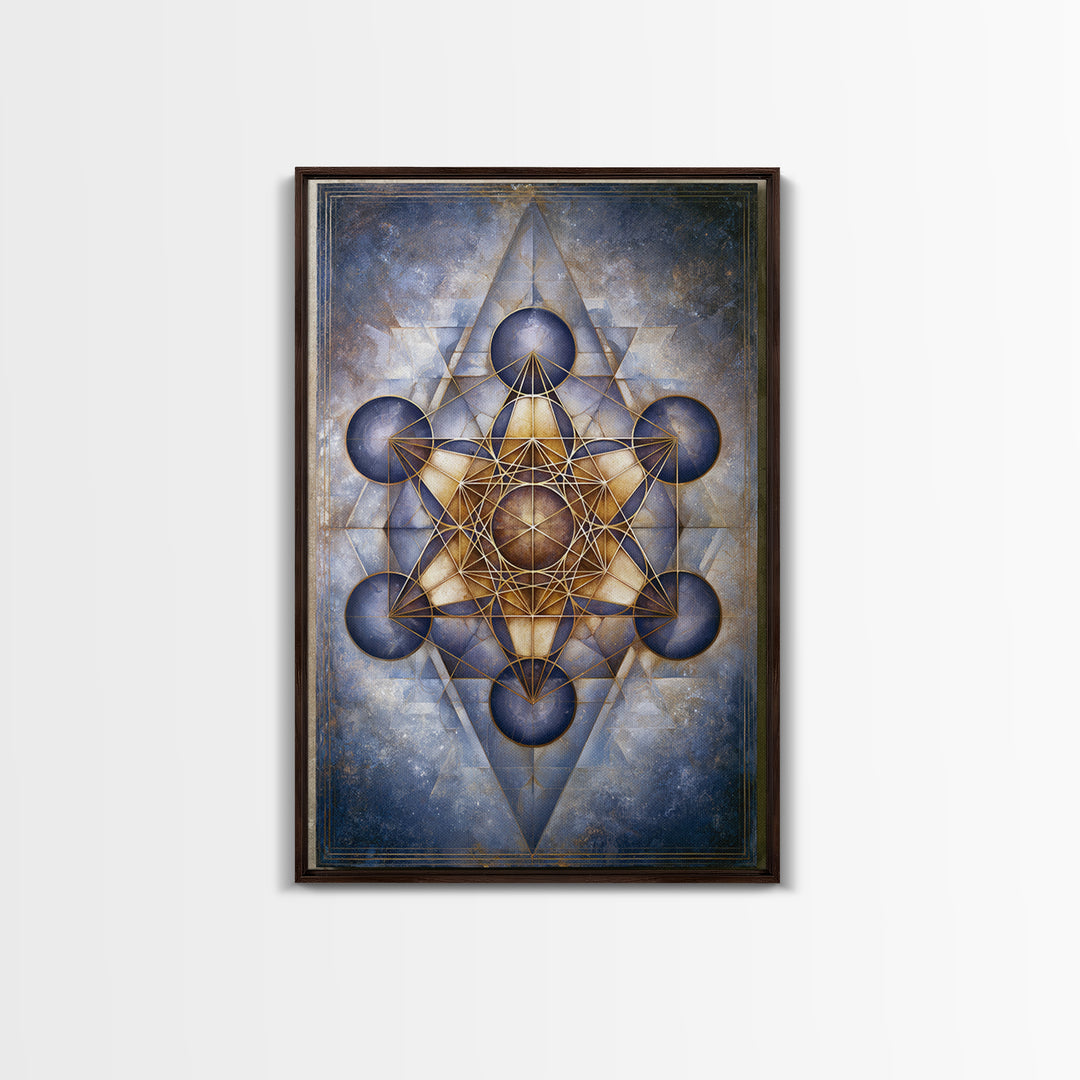 Metatron Cube with Celestial Background Framed Canvas Print, Sacred Geometry Art, Boho Decor, Living Room Decor, Abstract Art, SGA-2x3-83
