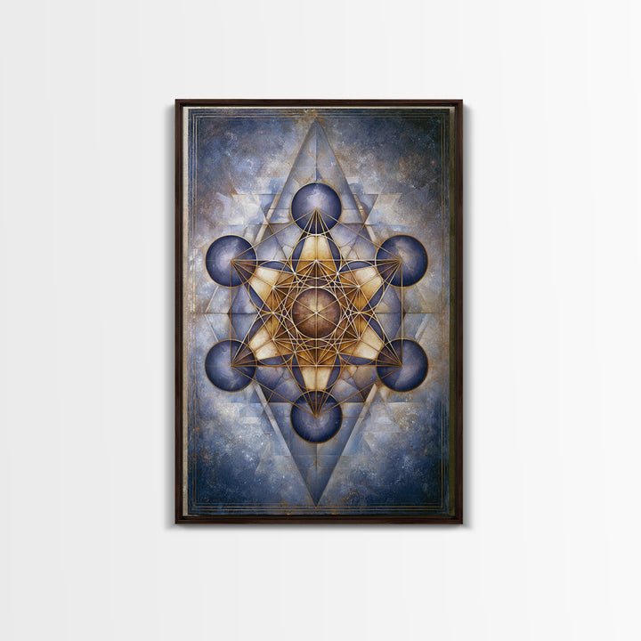 Metatron Cube with Celestial Background Framed Canvas Print, Sacred Geometry Art, Boho Decor, Living Room Decor, Abstract Art, SGA-2x3-83