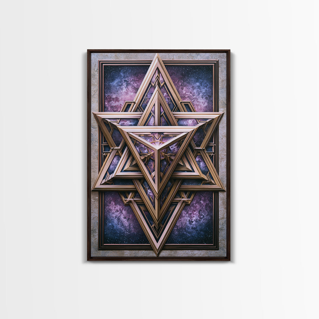 Star Tetrahedron with Watercolor Galaxy Wash Canvas Print, Sacred Geometry Art, Digital Wall Art, Living Room Decor, Geometry, SGA-2x3-88