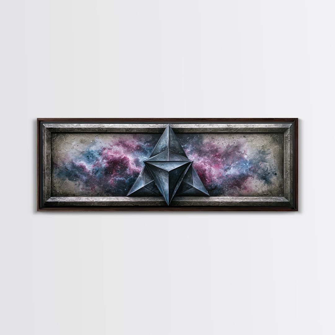 Star Tetrahedron with Watercolor Galaxy Wash Canvas Print, Sacred Geometry Art, Spiritual Wall Art, Living Room Decor, Geometry, SGA-3x1-24