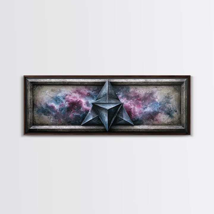 Star Tetrahedron with Watercolor Galaxy Wash Canvas Print, Sacred Geometry Art, Spiritual Wall Art, Living Room Decor, Geometry, SGA-3x1-24