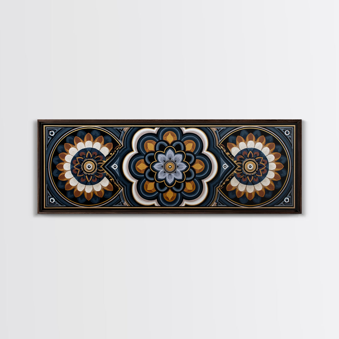 Black and Gold Geometric Rosette Canvas Print, Sacred Geometry Art, Rustic Home Decor, Living Room Decor, Abstract Art, SGA-3x1-4