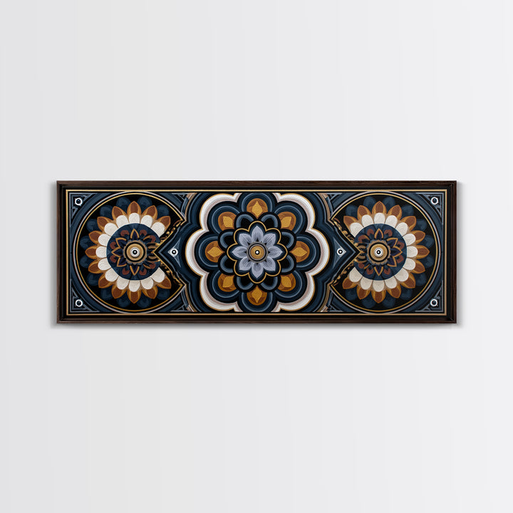 Black and Gold Geometric Rosette Canvas Print, Sacred Geometry Art, Rustic Home Decor, Living Room Decor, Abstract Art, SGA-3x1-4