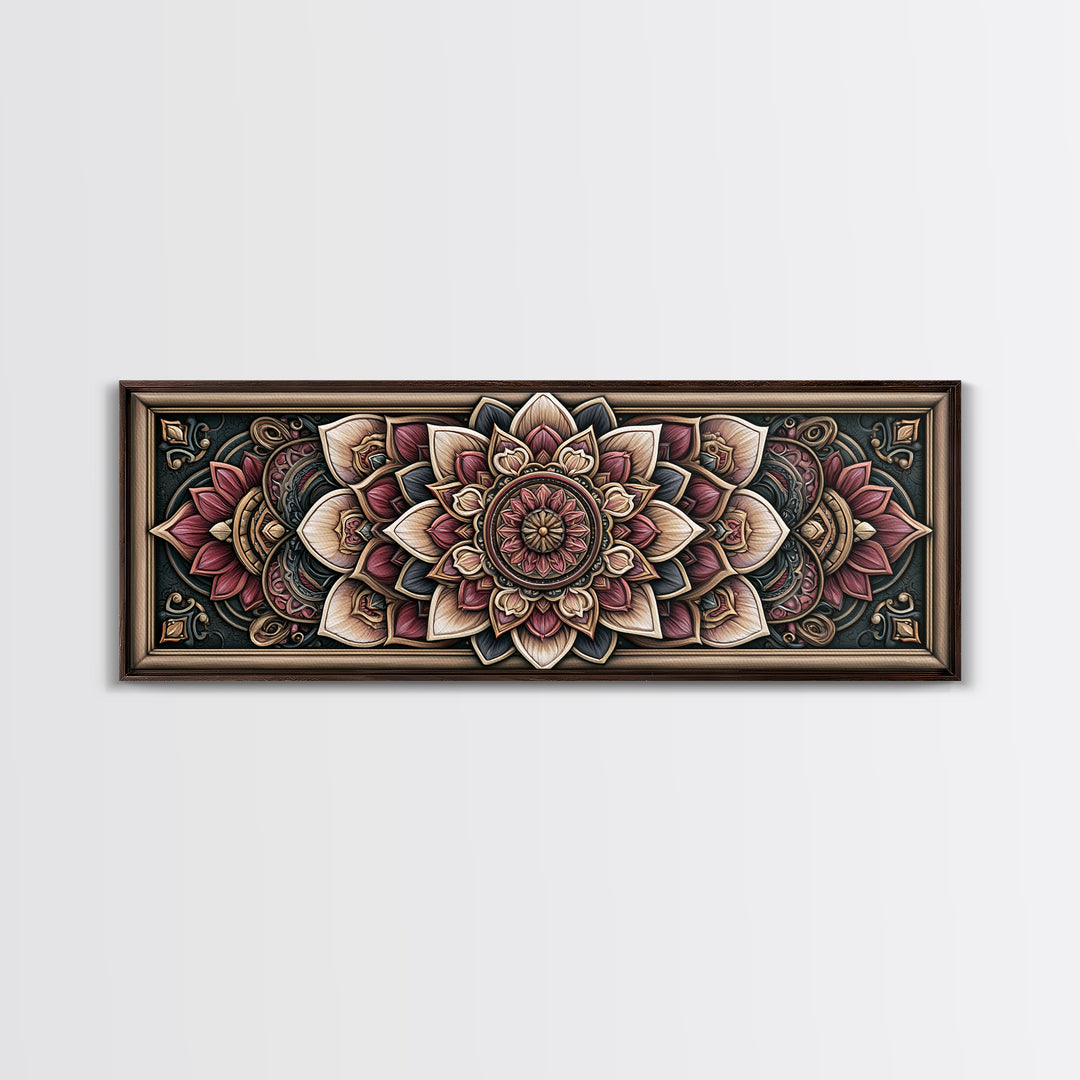 Mandala Lotus with Precise Radial Symmetry Canvas Print, Sacred Geometry Art, Boho Decor, Living Room Decor, Fine Art, Geometry, SGA-3x1-66