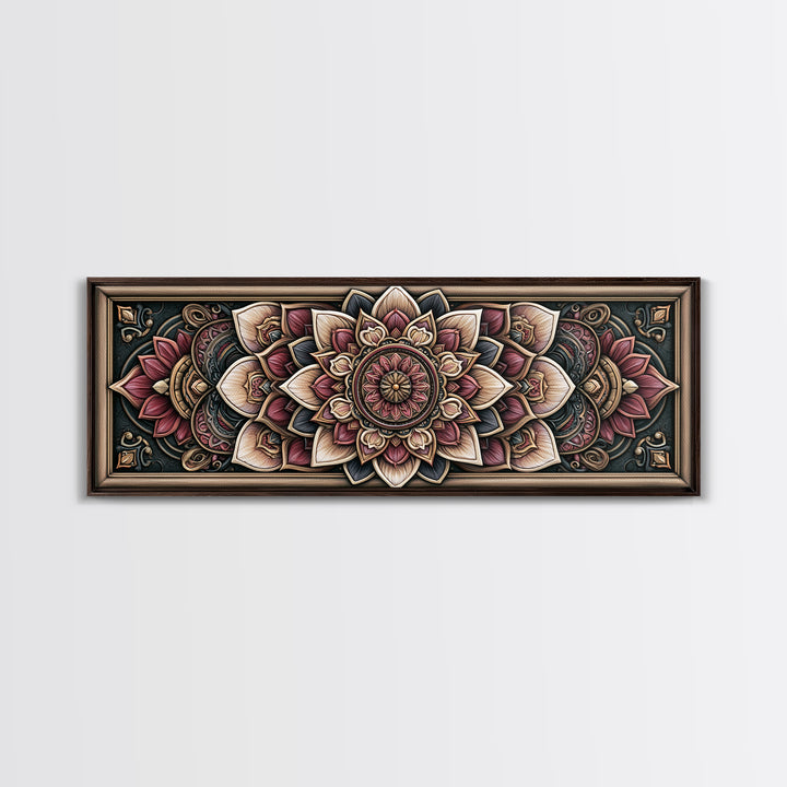 Mandala Lotus with Precise Radial Symmetry Canvas Print, Sacred Geometry Art, Boho Decor, Living Room Decor, Fine Art, Geometry, SGA-3x1-66
