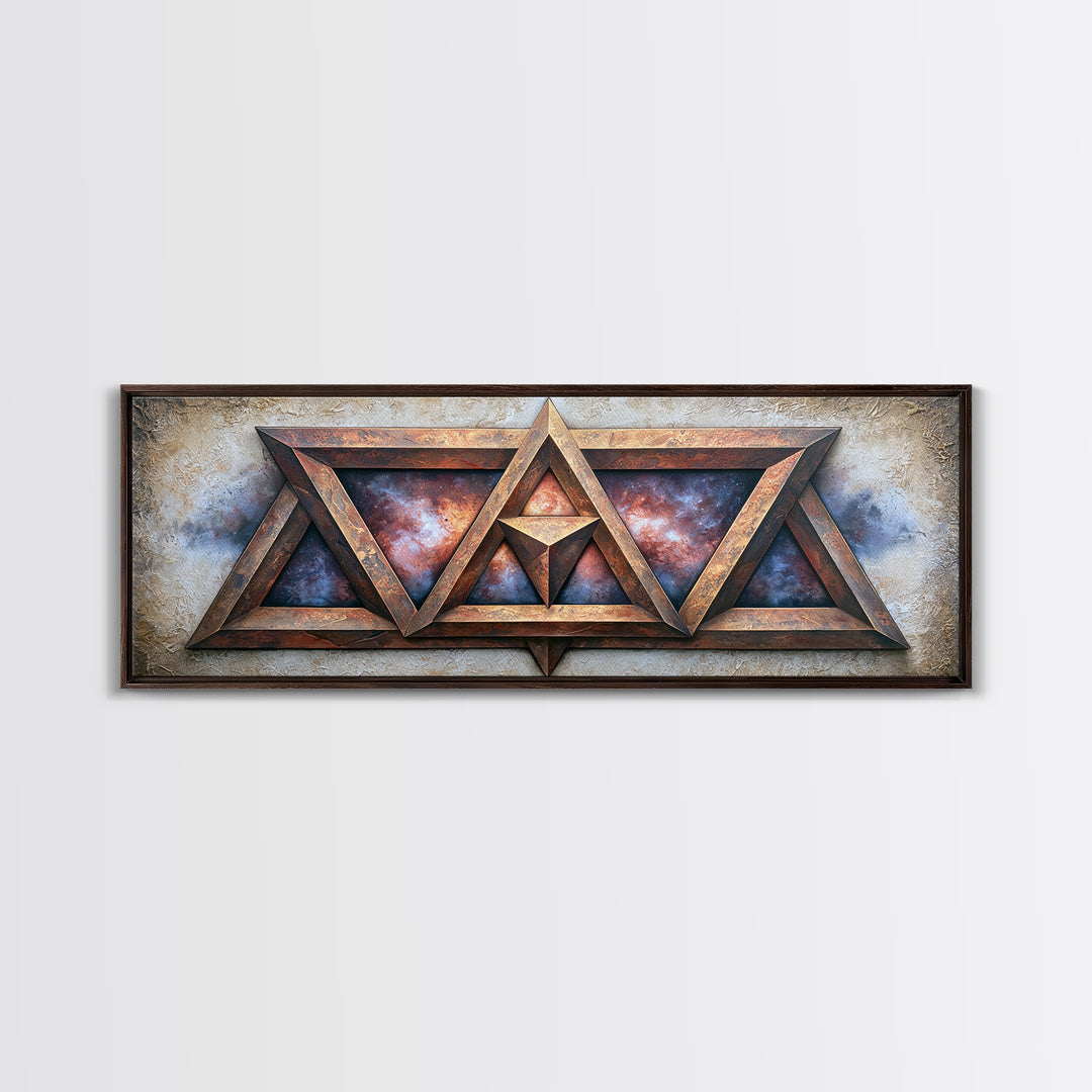 Star Tetrahedron with Watercolor Galaxy Wash Framed Canvas Print, Sacred Geometry Art, Wall Art, Living Room Decor, Geometry, SGA-3x1-72