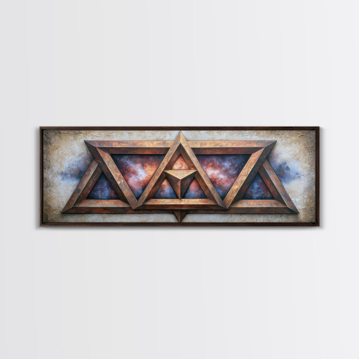 Star Tetrahedron with Watercolor Galaxy Wash Framed Canvas Print, Sacred Geometry Art, Wall Art, Living Room Decor, Geometry, SGA-3x1-72