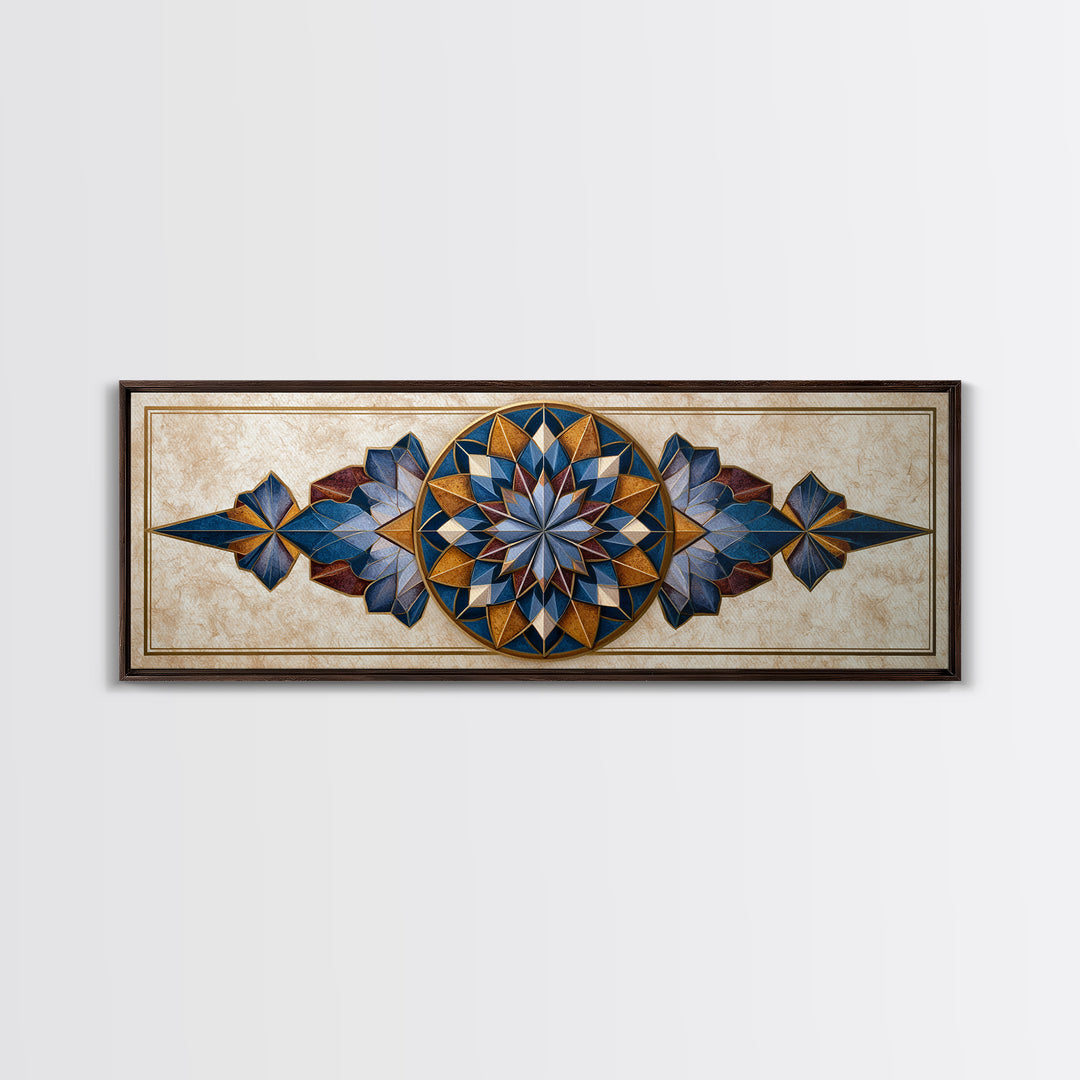 Gold Line Compass Mandala on Parchment Canvas Print, Sacred Geometry Art, Rustic Home Decor, Living Room Decor, Abstract Art, SGA-3x1-85