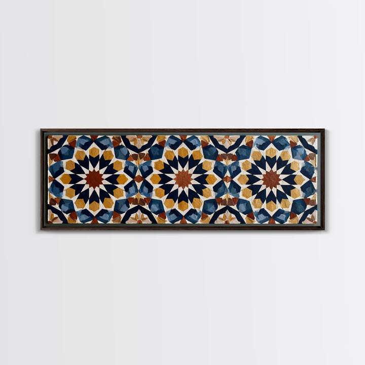 Moroccan Sacred Tile Star Pattern Canvas Print, Sacred Geometry Art, Minimalist Decor, Living Room Decor, Oil Painting, SGA-3x1-88