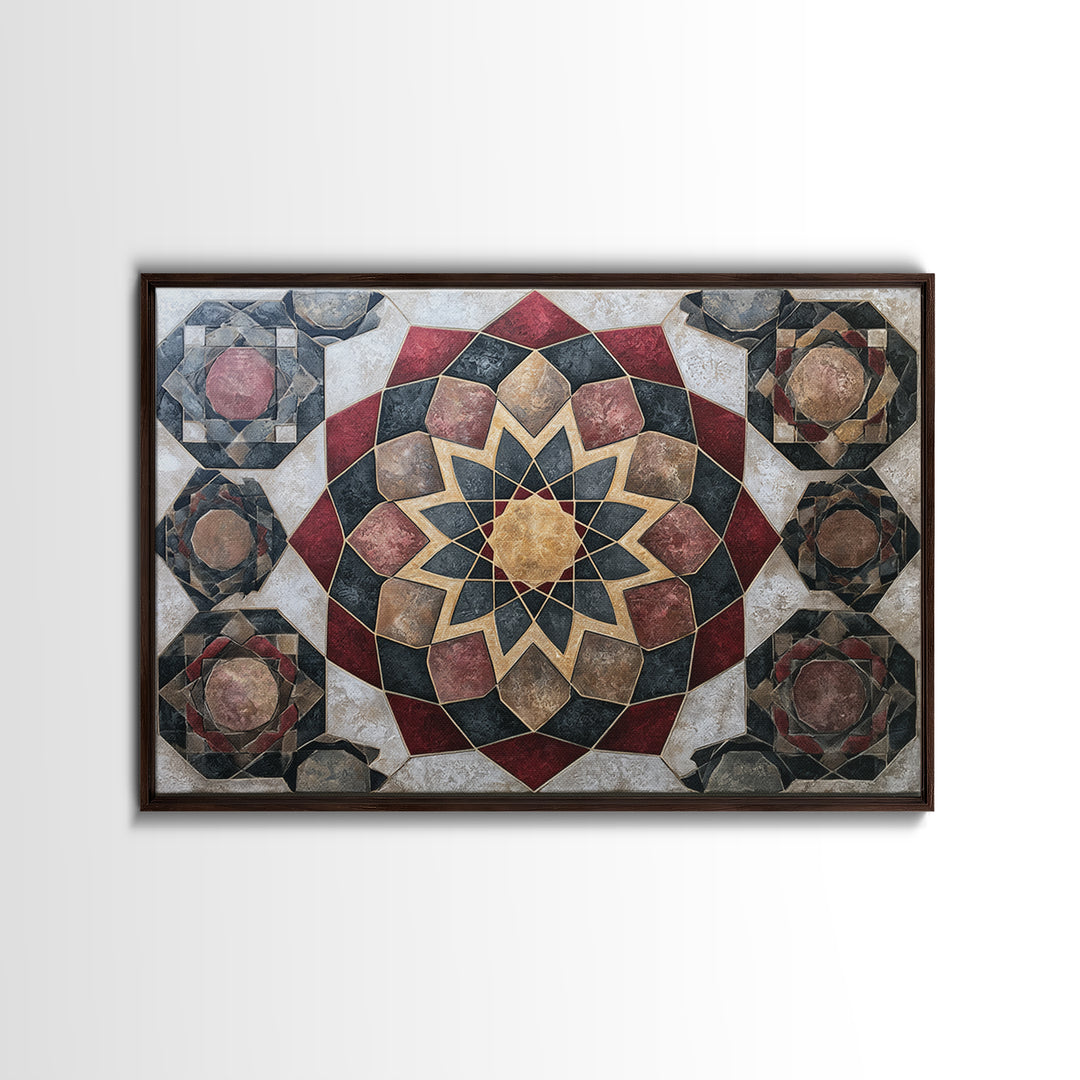 Moroccan Sacred Tile Star Pattern Framed Canvas Print, Sacred Geometry Art, Living Room Decor, Geometry, Mandala Wall Art, SGA-3x2-28
