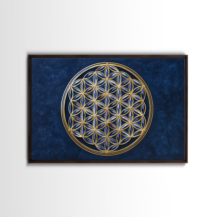 Flower of Life Pattern Framed Canvas Print, Sacred Geometry Art, Floral Prints, Living Room Decor, Oil Painting, Geometry, SGA-3x2-5