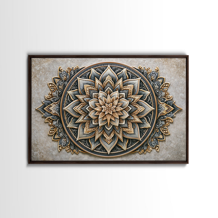 Mandala Lotus with Precise Radial Symmetry Canvas Print, Sacred Geometry Art, Midcentury Modern, Living Room Decor, Geometry, SGA-3x2-54
