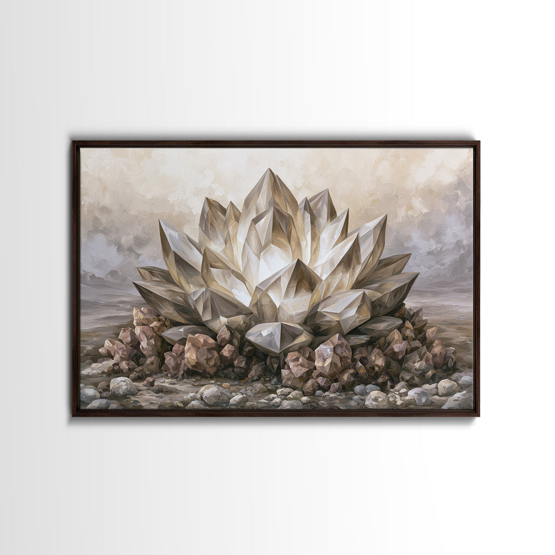 Crystal Lotus Arrangement Canvas Print, Sacred Geometry Art, Neutral Decor, Living Room Decor, Fine Art, Geometry, Wall Decor, SGA-3x2-72