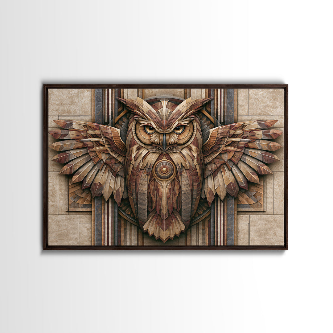 Sacred Owl Formed from Symmetrical Linework Canvas Print, Sacred Geometry Art, Geometric Wall Art, Living Room Decor, Geometry, SGA-3x2-94