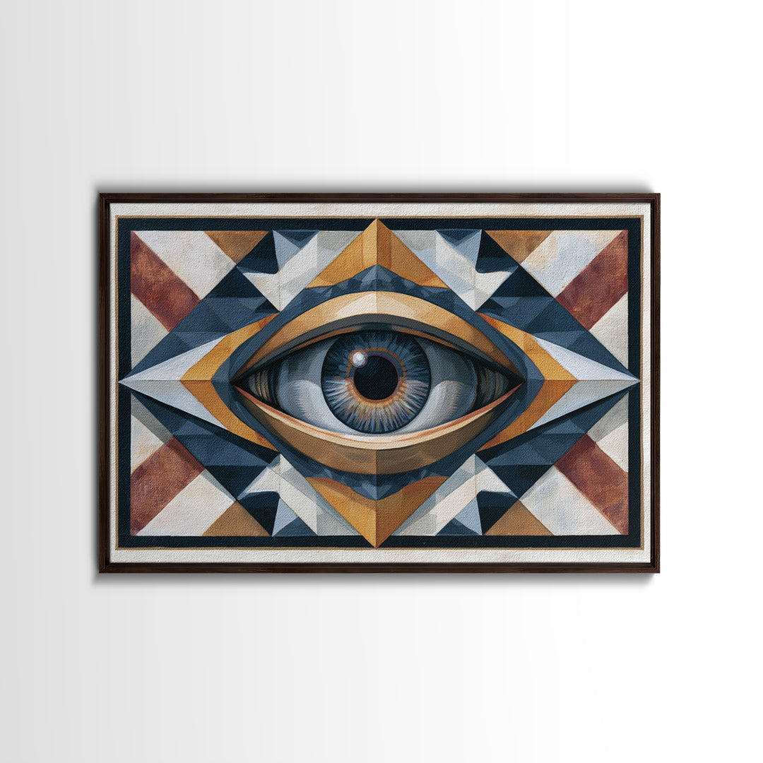 Cosmic Eye Inside Geometric Frame Framed Canvas Print, Sacred Geometry Art, Living Room Decor, Abstract Art, Geometry, SGA-3x2-95