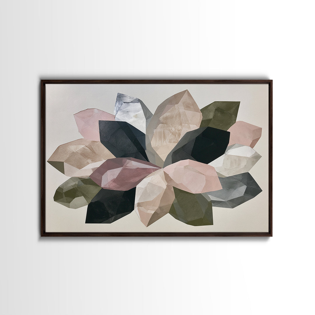 Crystal Lotus Arrangement Framed Canvas Print, Sacred Geometry Art, Art Print, Living Room Decor, Oil Painting, Geometry, SGA-3x2-96