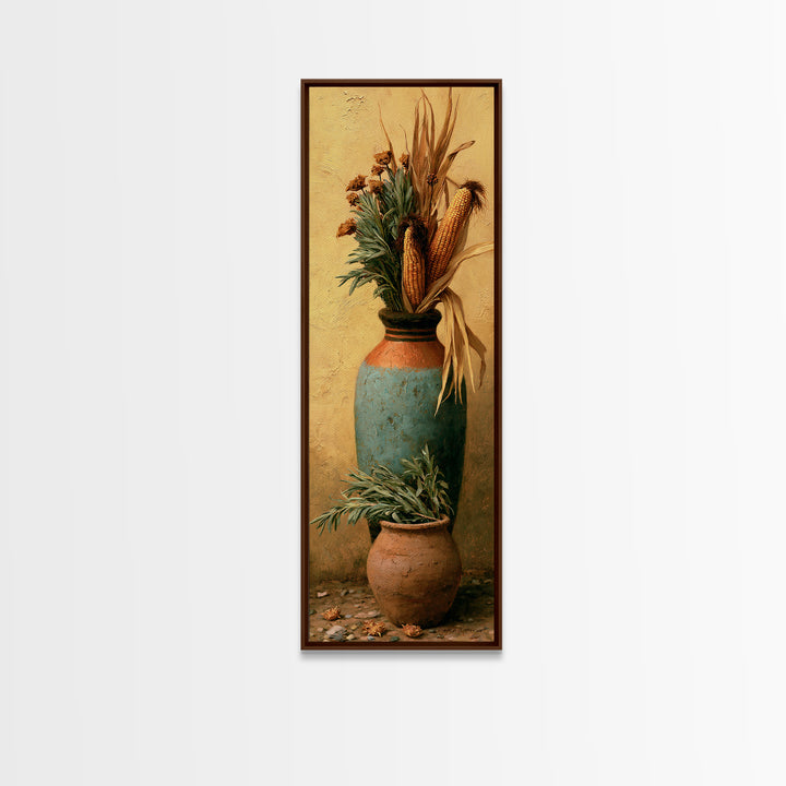 Pueblo Pottery Still Life Framed Canvas Print, Southwestern Art, Antique Oil Painting, Southwestern Decor, Fine Art, Mesa, SOU-1x3-83