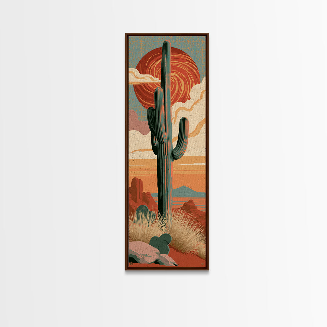 Saguaro Cactus under Enormous Sunset Canvas Print, Southwestern Art, Contemporary Art, Southwestern Decor, Fine Art, Mesa, SOU-1x3-86