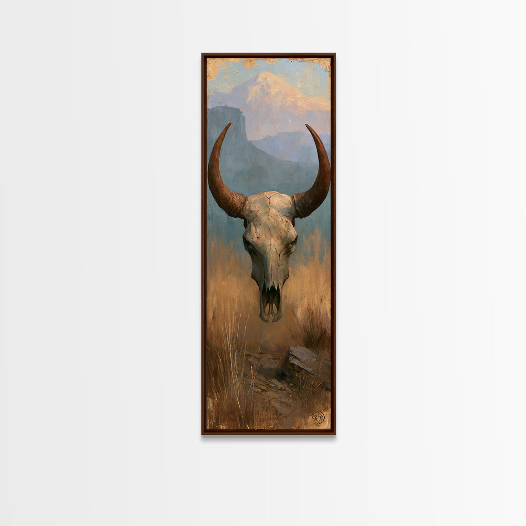 Sun Bleached Longhorn Skull Still Life Canvas Print, Southwestern Art, Original Painting, Southwestern Decor, Fine Art, Mesa, SOU-1x3-93