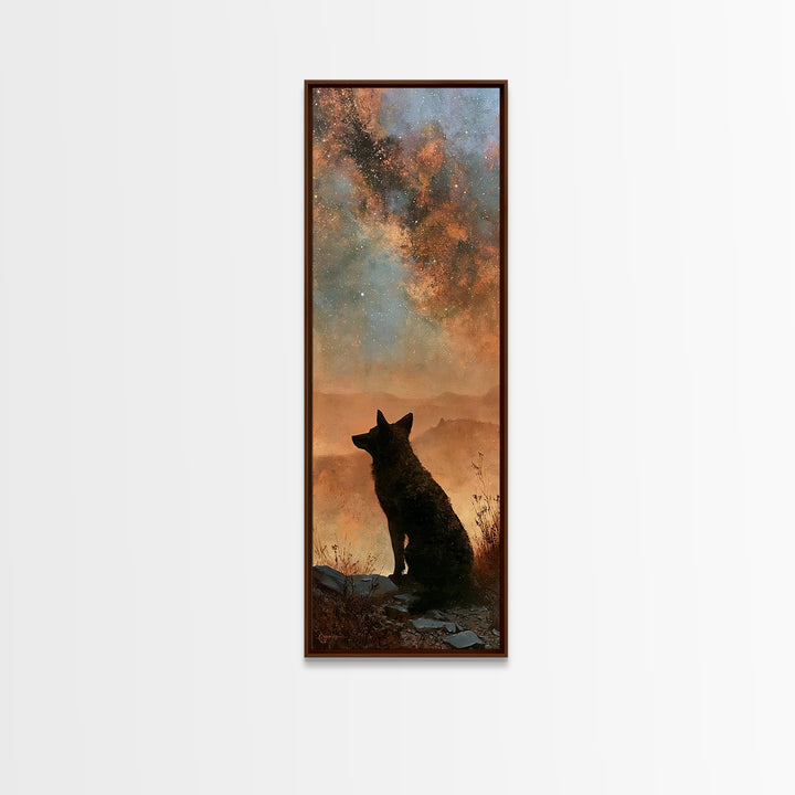 Coyote Silhouette Beneath Starry Sky Canvas Print, Southwestern Art, Art Print, Southwestern Decor, Watercolor Art, Mesa, SOU-1x3-99