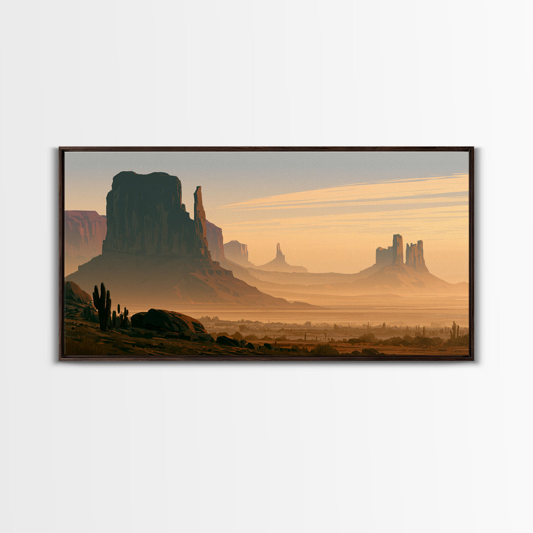 Monument Valley Silhouette Framed Canvas Print, Southwestern Art, Minimalist Decor, Southwestern Decor, Oil Painting, Mesa, SOU-2x1-30