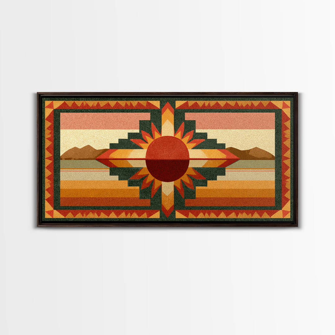 Sun Symbol with Geometric Southwest Border Canvas Print, Southwestern Art, Southwestern Decor, Abstract Art, Mesa, SOU-2x1-41