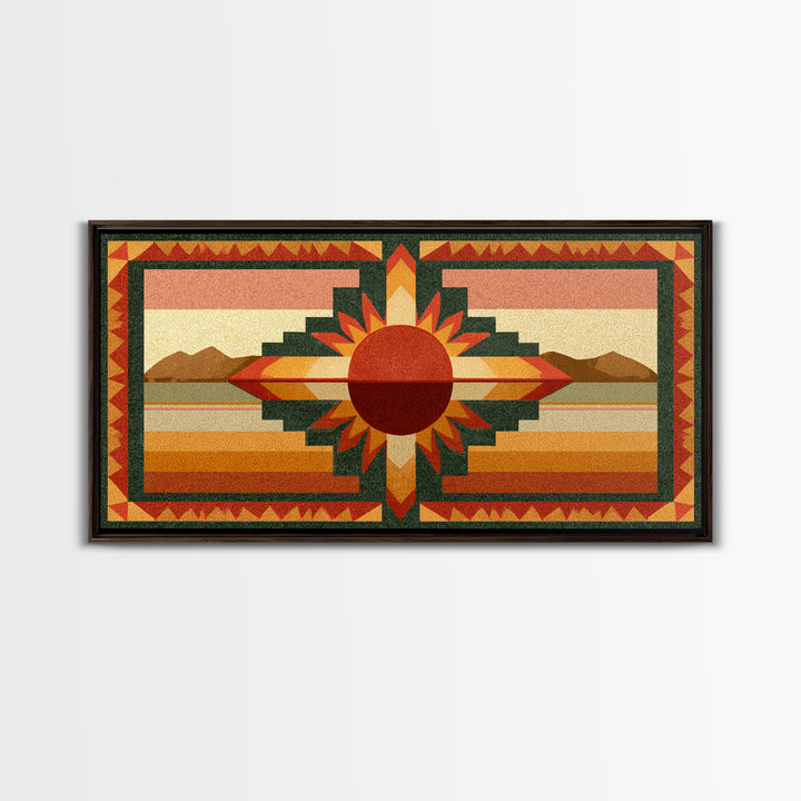 Sun Symbol with Geometric Southwest Border Canvas Print, Southwestern Art, Southwestern Decor, Abstract Art, Mesa, SOU-2x1-41