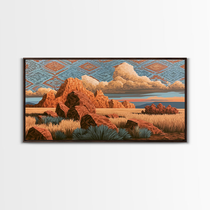 Navajo Geometric Pattern Framed Canvas Print, Southwestern Art, Original Art, Southwestern Decor, Abstract Art, Mesa, SOU-2x1-72