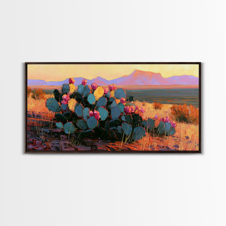 Prickly Pear Cactus Framed Canvas Print, Southwestern Art, Room Decor, Southwestern Decor, Fine Art, Mesa, Digital Wall Art, SOU-2x1-75