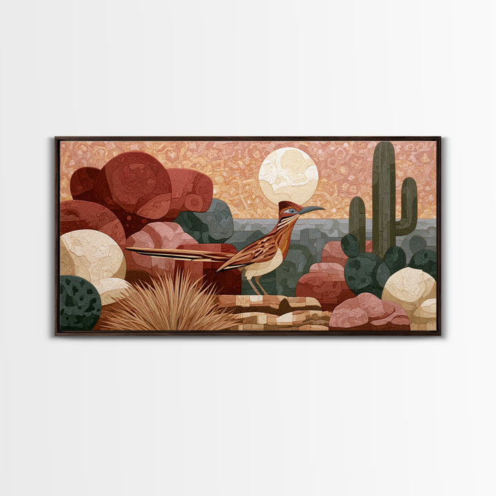 Roadrunner under a Pale Desert Moon Canvas Print, Southwestern Art, Western Decor, Southwestern Decor, Fine Art, Mesa, SOU-2x1-76