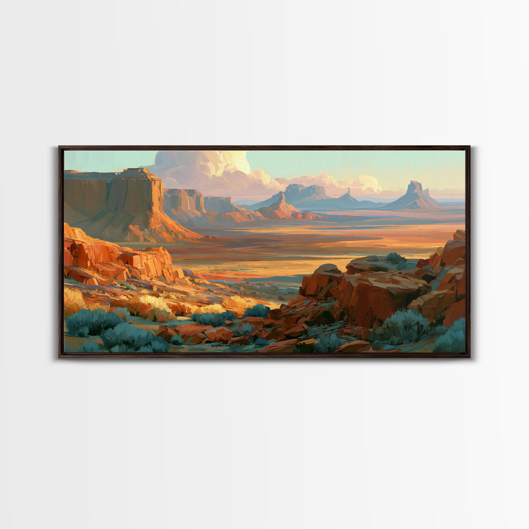 Desert Mesas in Terracotta and Turquoise Canvas Print, Southwestern Art, Western Wall Art, Southwestern Decor, Fine Art, Mesa, SOU-2x1-93