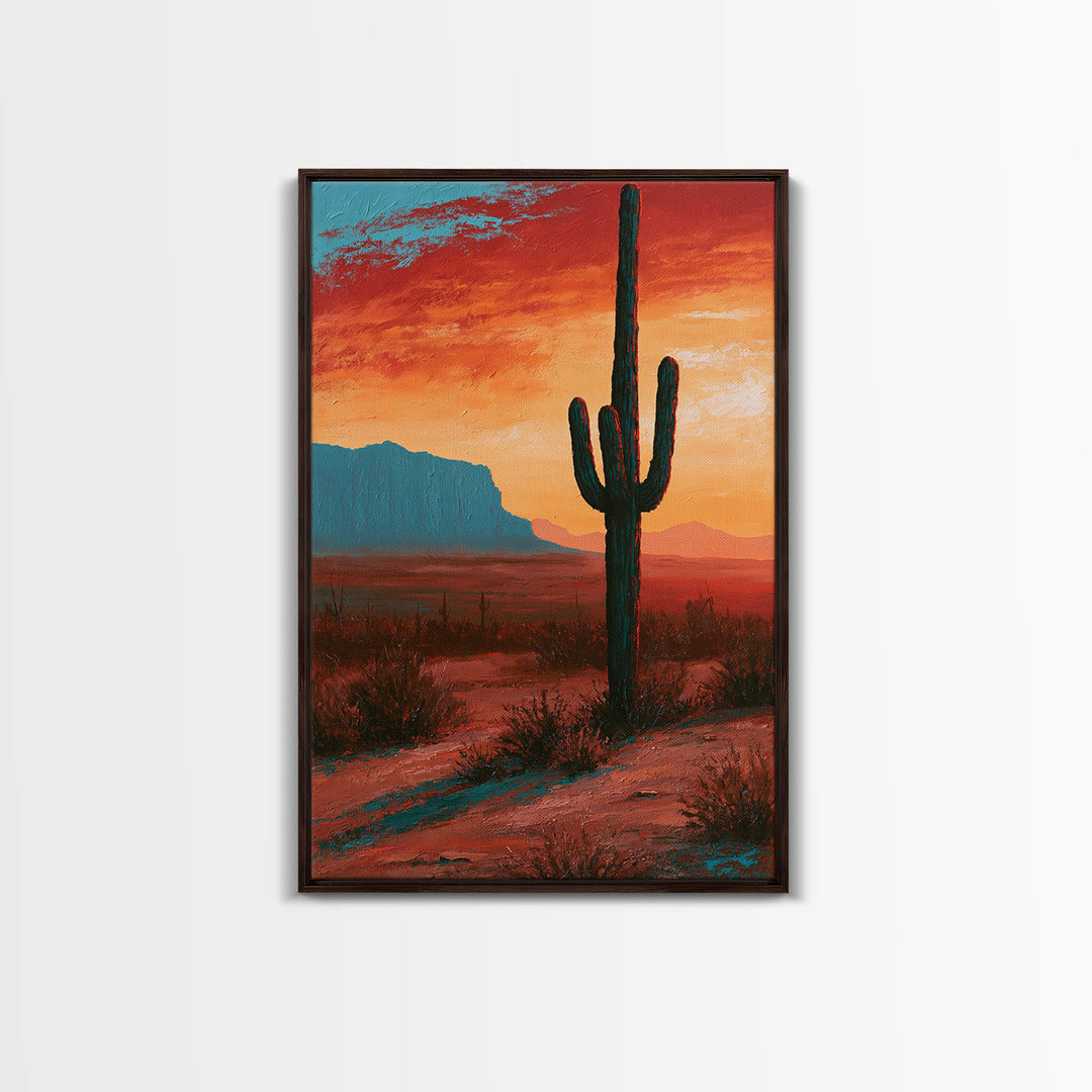 Saguaro Cactus under Enormous Sunset Canvas Print, Southwestern Art, Contemporary Art, Southwestern Decor, Fine Art, Mesa, SOU-2x3-10