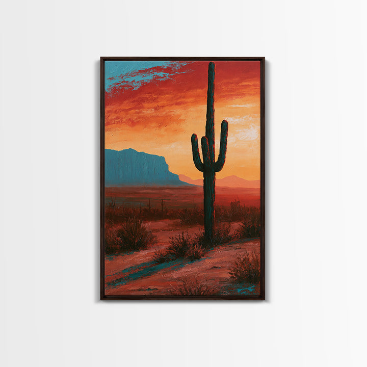 Saguaro Cactus under Enormous Sunset Canvas Print, Southwestern Art, Contemporary Art, Southwestern Decor, Fine Art, Mesa, SOU-2x3-10