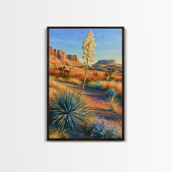 Yucca Blooms Against Clear Blue Sky Framed Canvas Print, Southwestern Art, Printable Wall Art, Southwestern Decor, Mesa, SOU-2x3-100