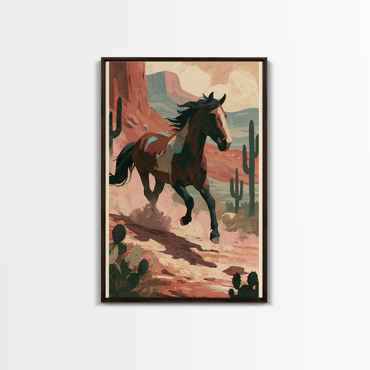 Wild Mustang Running Through Dusty Canyon Canvas Print, Southwestern Art, Wall Art, Southwestern Decor, Fine Art, Mesa, SOU-2x3-14