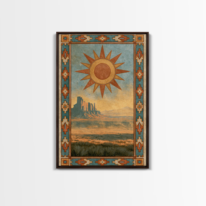 Sun Symbol with Geometric Southwest Border Canvas Print, Southwestern Art, Southwestern Decor, Abstract Art, Mesa, SOU-2x3-5