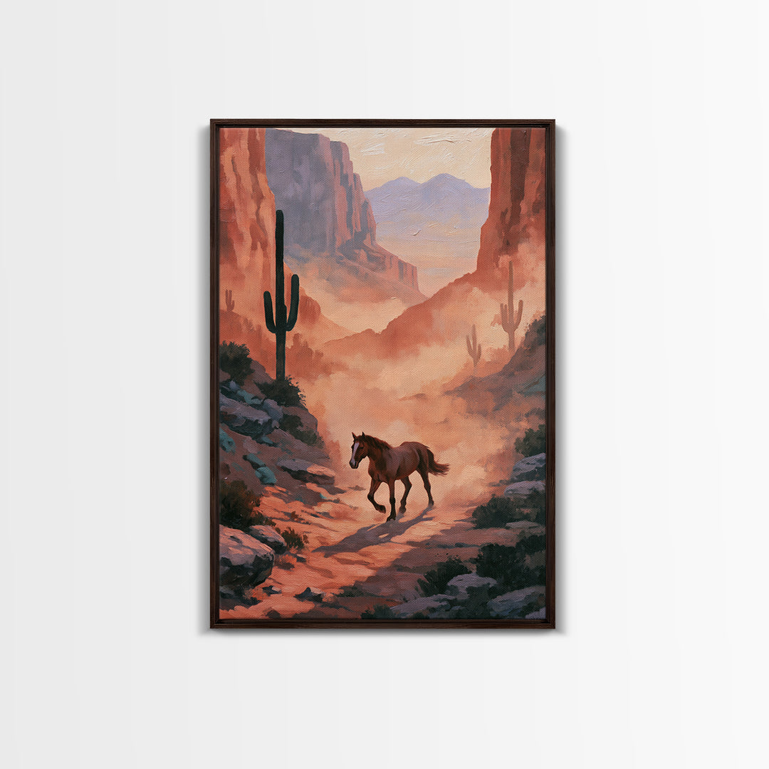 Wild Mustang Running Through Dusty Canyon Canvas Print, Southwestern Art, Printable Art, Southwestern Decor, Fine Art, Mesa, SOU-2x3-62